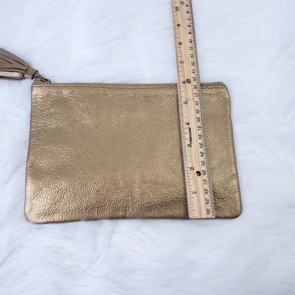 POTTERY BARN 100% Leather Gold Tassel Clutch Bag - Picture 5 of 7